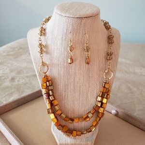 Artisan Honey Beehive Necklace and Earrings Set